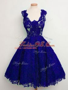 Knee Length A-line Sleeveless Blue Quinceanera Dama Dress Lace Up