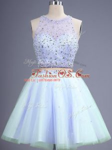 Dramatic Scoop Sleeveless Tulle Bridesmaids Dress Beading Lace Up