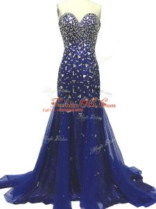 Discount Sleeveless Brush Train Beading Zipper Juniors Evening Dress