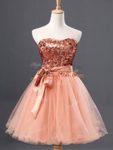 Flirting Sweetheart Sleeveless Zipper Womens Party Dresses Peach Tulle