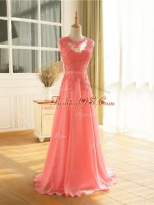 Watermelon Red Scoop Zipper Beading and Lace and Appliques Evening Outfits Sleeveless