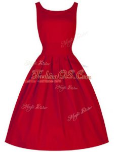 Red Sleeveless Ruching Knee Length Wedding Party Dress