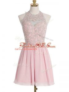 Sleeveless Knee Length Appliques Lace Up Dama Dress with Pink