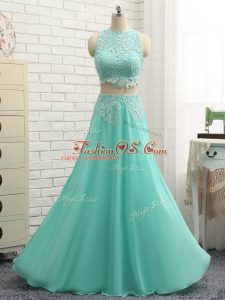 Mini Length Apple Green Homecoming Dress Chiffon Sleeveless Lace and Appliques