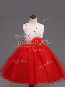 Affordable Red Sleeveless Organza Zipper Child Pageant Dress for Wedding Party