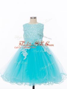 Trendy Sleeveless Appliques and Hand Made Flower Zipper Little Girls Pageant Gowns