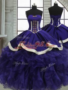 Purple Ball Gowns Sweetheart Sleeveless Organza Floor Length Lace Up Ruffles Sweet 16 Dress