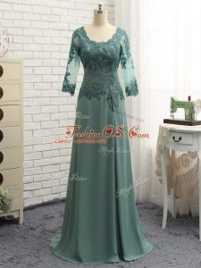 New Arrival Floor Length Zipper Mother Of The Bride Dress Green for Prom and Sweet 16 with Beading and Lace and Appliques
