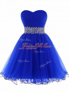 Dramatic Beading and Ruffles Club Wear Royal Blue Lace Up Sleeveless Mini Length