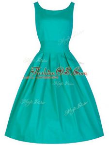 Classical Turquoise A-line Ruching Dama Dress Lace Up Taffeta Sleeveless Knee Length