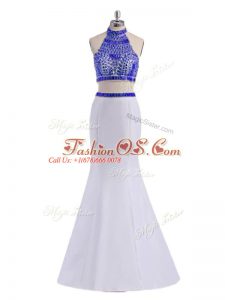 Halter Top Sleeveless Party Dress for Girls Floor Length Beading White Satin