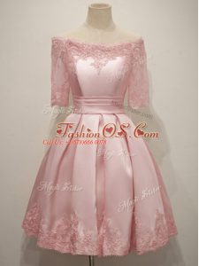 Glorious Taffeta Half Sleeves Knee Length Bridesmaids Dress and Lace