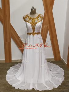 Smart Sleeveless Brush Train Beading Backless Celebrity Evening Dresses