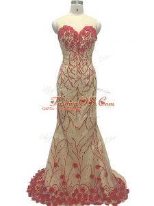 Brush Train Column/Sheath Celebrity Prom Dress Champagne Scoop Tulle Sleeveless Zipper