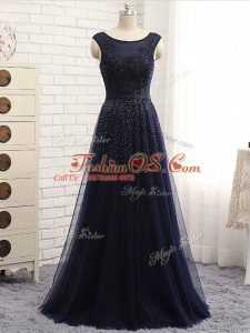 Scoop Sleeveless Zipper Mother Of The Bride Dress Navy Blue Tulle