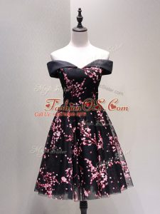 Tulle Off The Shoulder Sleeveless Lace Up Lace and Appliques Dress for Prom in Black