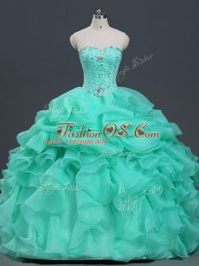 Captivating Apple Green Sleeveless Beading and Ruffles and Pick Ups Floor Length 15th Birthday Dress