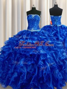 Deluxe Floor Length Ball Gowns Sleeveless Royal Blue Sweet 16 Quinceanera Dress Lace Up