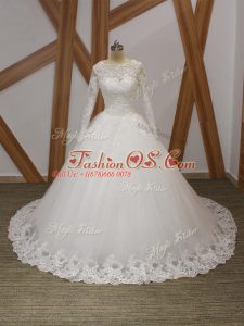 Latest Beading and Appliques Wedding Dress White Zipper Sleeveless Court Train