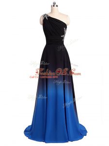 Multi-color Chiffon Brush Train Sleeveless Beading and Ruching