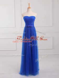 Perfect Floor Length Empire Sleeveless Royal Blue Bridesmaid Gown Lace Up