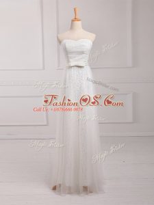 Floor Length White Bridesmaid Gown Sweetheart Sleeveless Lace Up