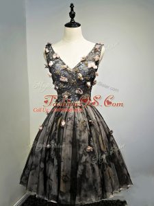 Black Lace Up Prom Party Dress Hand Made Flower Sleeveless Mini Length