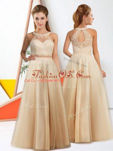 Custom Designed Floor Length Champagne Quinceanera Court Dresses Halter Top Sleeveless Zipper