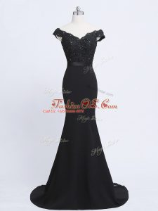 Smart Chiffon and Tulle Sleeveless Going Out Dresses Brush Train and Lace and Appliques and Belt