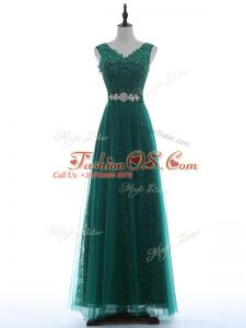 Sleeveless Zipper Floor Length Beading and Appliques Prom Party Dress