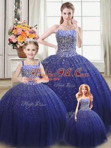 Glamorous Floor Length Ball Gowns Sleeveless Royal Blue Quinceanera Gown Lace Up
