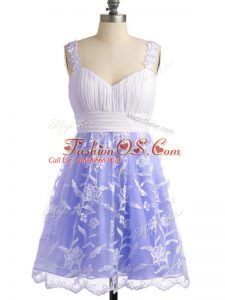 Beautiful Lavender Empire Lace Straps Sleeveless Lace Knee Length Lace Up Quinceanera Dama Dress
