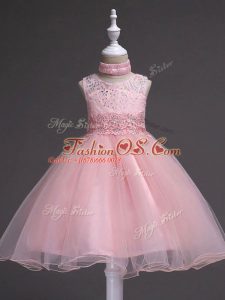 Baby Pink Sleeveless Tulle Zipper Kids Pageant Dress for Wedding Party