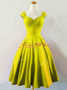 Knee Length Olive Green Wedding Guest Dresses Straps Sleeveless Lace Up