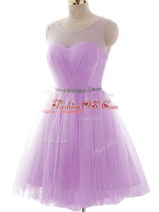 Mini Length Lavender Prom Gown Scoop Sleeveless Lace Up