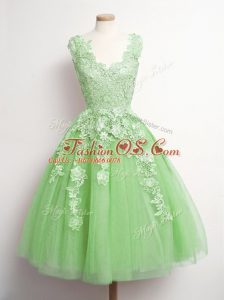 High Quality Yellow Green Sleeveless Tulle Lace Up Quinceanera Dama Dress for Prom and Party and Wedding Party