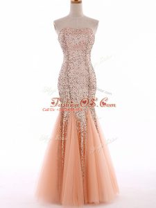 Trendy Sweetheart Sleeveless Lace Up Celebrity Dress Peach Tulle