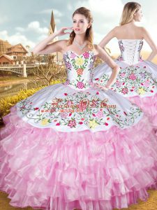 Colorful Ball Gowns Quinceanera Gowns Rose Pink Sweetheart Organza and Taffeta Sleeveless Floor Length Lace Up