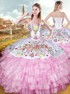 Colorful Ball Gowns Quinceanera Gowns Rose Pink Sweetheart Organza and Taffeta Sleeveless Floor Length Lace Up