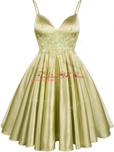 Fitting Knee Length Lace Up Wedding Guest Dresses Olive Green for Prom and Party and Wedding Party with Lace