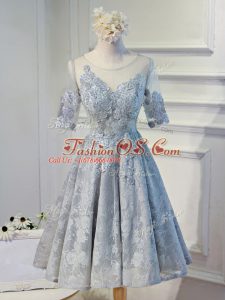 Scoop Half Sleeves Organza Lace and Appliques Lace Up