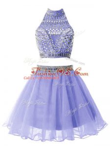 Lavender Sleeveless Beading Knee Length Bridesmaid Dresses