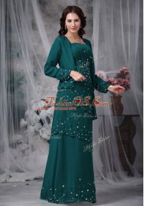 Wonderful Sleeveless Chiffon Floor Length Zipper Mother Of The Bride Dress in Navy Blue with Beading