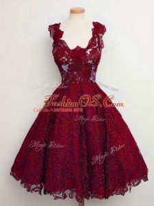 Knee Length A-line Sleeveless Wine Red Vestidos de Damas Lace Up