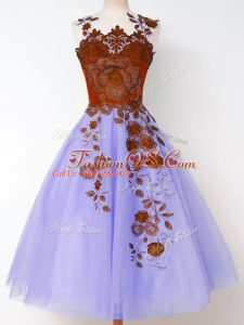 Top Selling Lavender Lace Up Quinceanera Dama Dress Appliques Sleeveless Knee Length