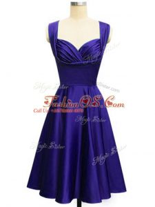 Custom Design Purple Straps Neckline Ruching Bridesmaid Gown Sleeveless Lace Up