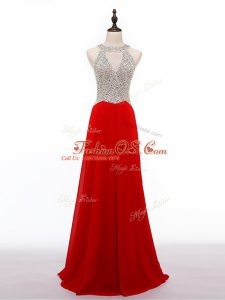 Captivating Empire Sleeveless Red Evening Party Dresses Zipper