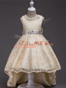 New Style Champagne Sleeveless Lace Lace Up Little Girls Pageant Gowns for Party and Wedding Party