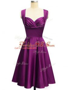 Stylish Purple Sleeveless Knee Length Ruching Side Zipper Bridesmaids Dress