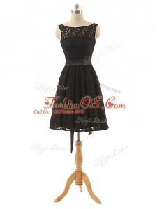 Luxury Black Lace Zipper Bateau Sleeveless Mini Length Quinceanera Dama Dress Lace and Belt